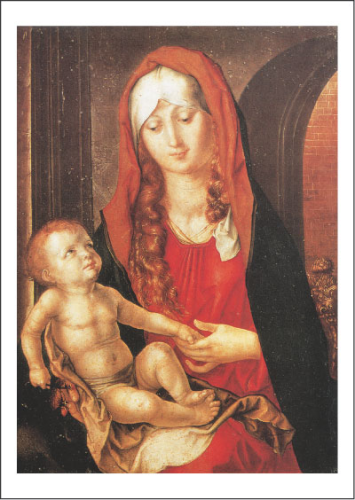 Kunstpostkarte "Madonna mit Kind vor einem Mauerbogen"
