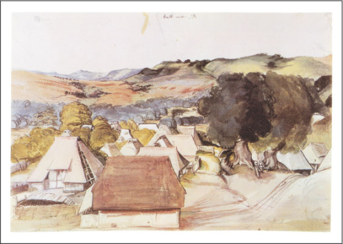 Kunstpostkarte "Ansicht des Dorfes Kalchreuth"